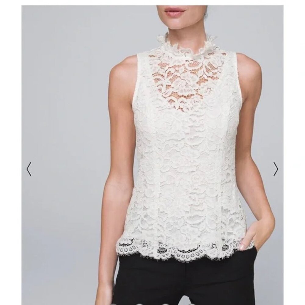 White House Black Market White Illusion Neck  Lace Top